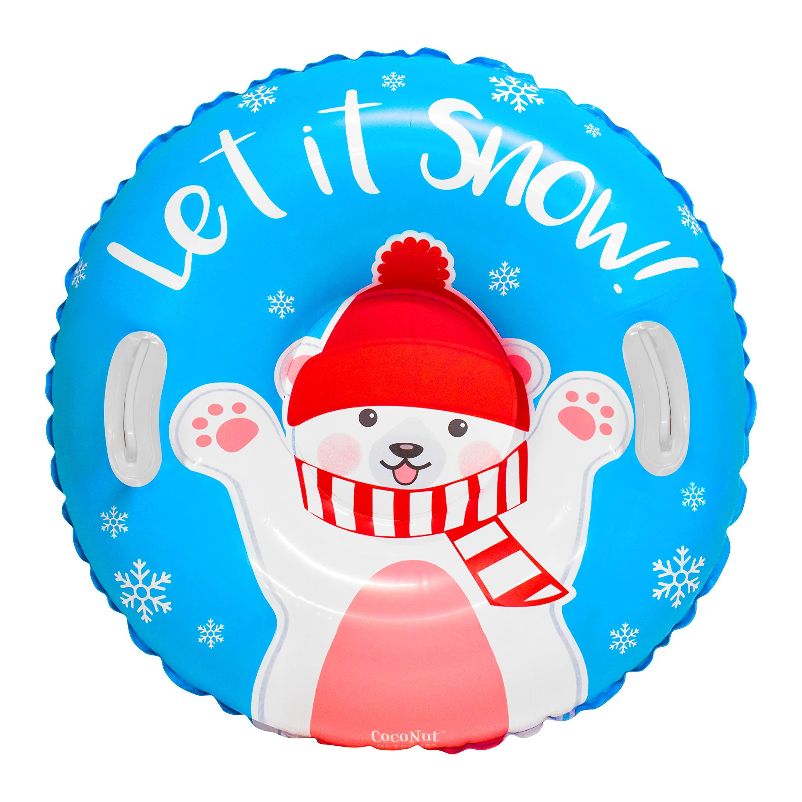 CocoNut Outdoor CocoNut Outdoor- 32 Inflatable Polar Bear Snow Ring- Let it Snow Heavy Duty Snow Sled with Sturdy Handles for Kids, Teens and Adults-Cold Resistant Toboggan -Lightweight Tube for Boys and Girls