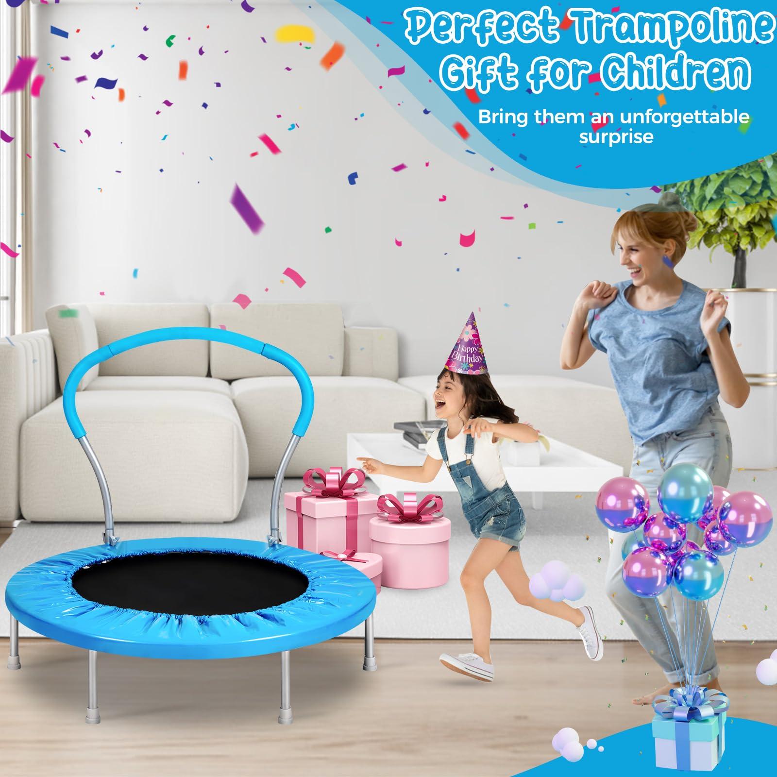 Lyromix Lyromix 36 Inch Mini Trampoline for Kids, Indoor Toddler Rebounder Trampoline with Handle, Bright Blue