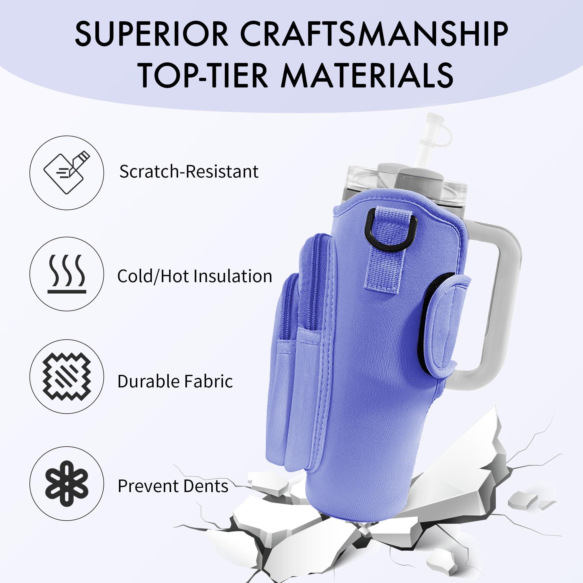 JEBEALUO JEBEALUO Water Bottle Carrier Bag with Phone Pocket for Stanley Cup 40/30 oz, Water Bottle Holder with Adjustable Strap& Straw Cover, Stanley Cup Accessories (Violet)