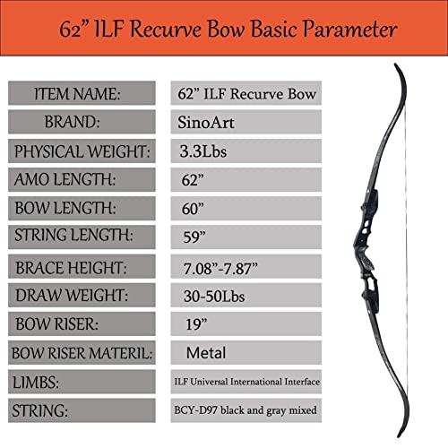 TBOW TBOW 62 ILF Recurve Bow with Gordon Limbs 30-60Lbs for Adult Archery Competition Athletic Right Hand (50Lbs)