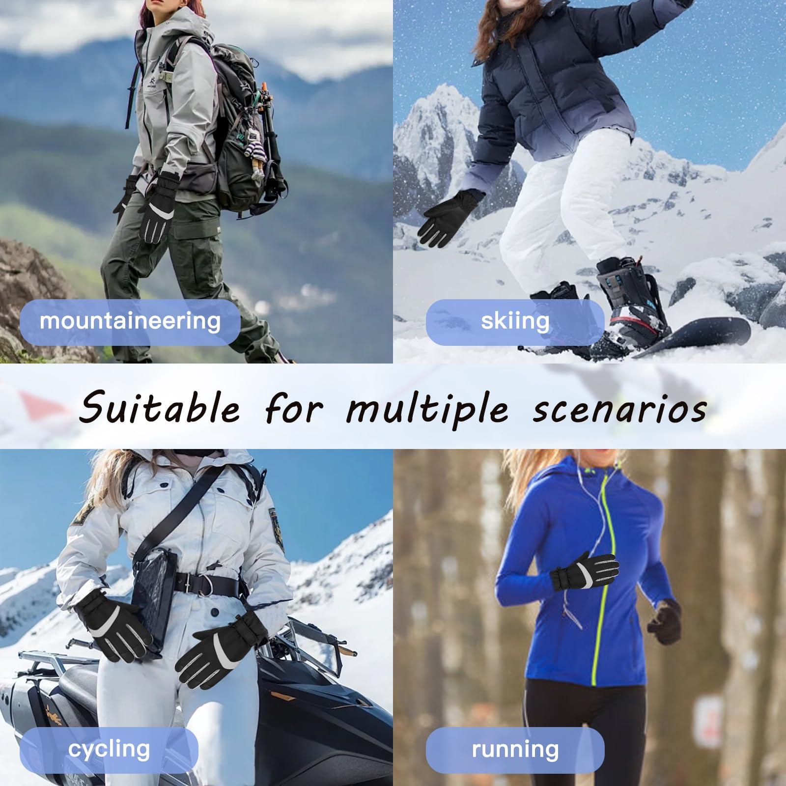 Feelorna Feelorna Women Ski Gloves, Windproof Thermal Touchscreen Gloves Waterproof Winter Warm Snow Gloves for Skiing Cycling Outdoor Sports (Black Gray)