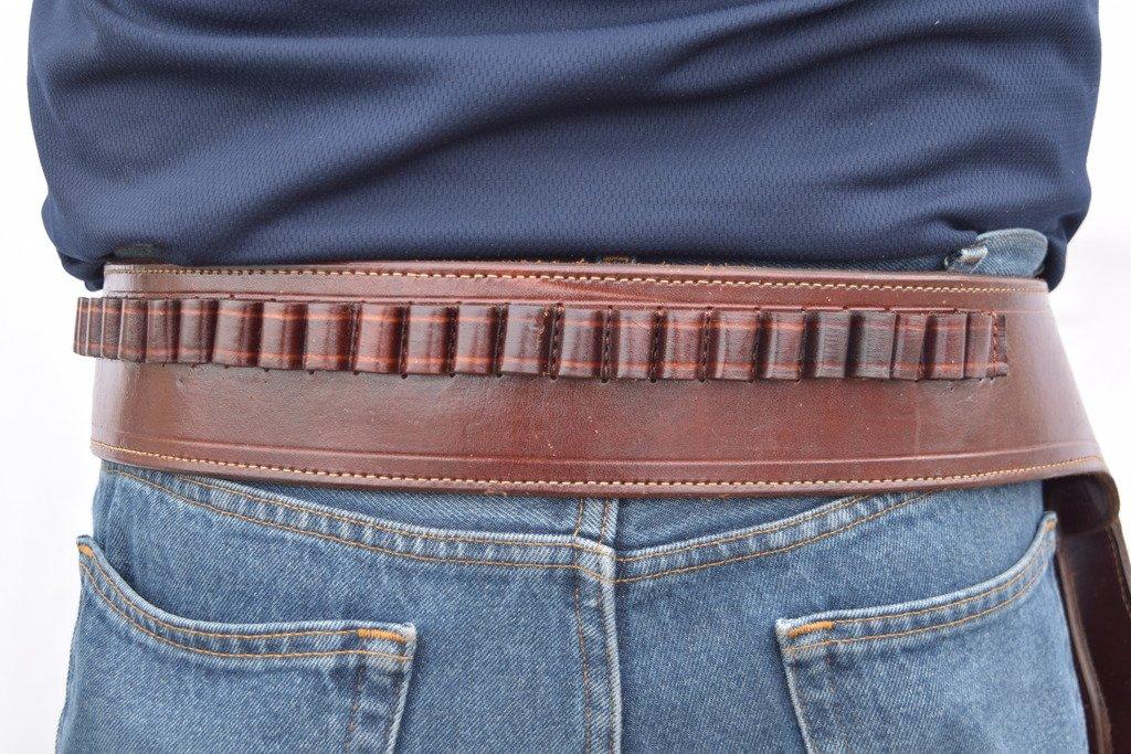 Leathertown USA Gun Holster & Belt Cowboy Western Style Rig .22 Cal Single Drop Holster Standard .22 Barrel Brown Plain Size 34