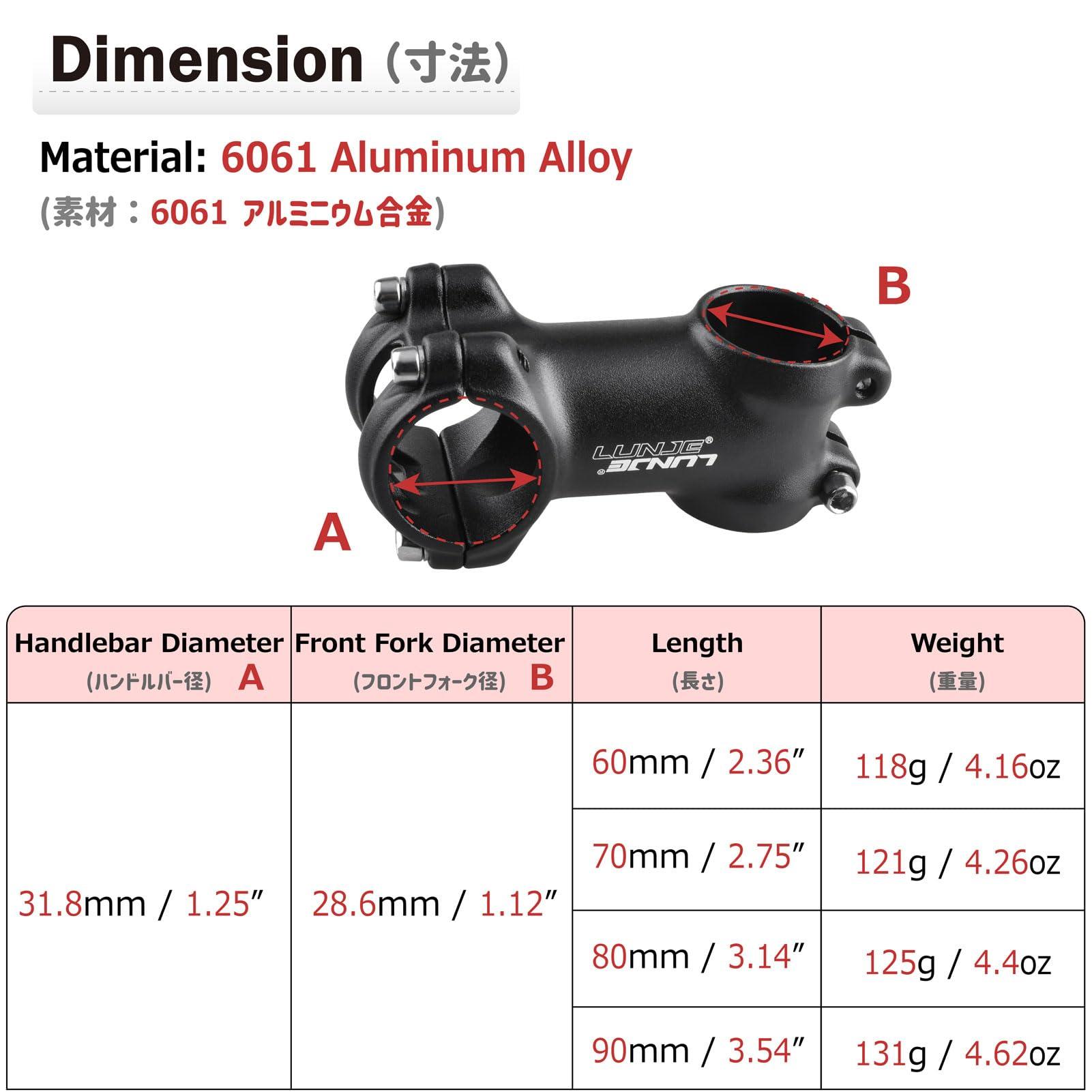 Azarxis Azarxis 31.8mm Stem 60mm 70mm 80mm 90mm 0-7 Degree Bike Stem Mountain Bike Stem Short Handlebar Adjustable Stem for Bicycle, Road Bike, MTB, BMX, Fixie Gear, Cycling (31.8 x 60mm)