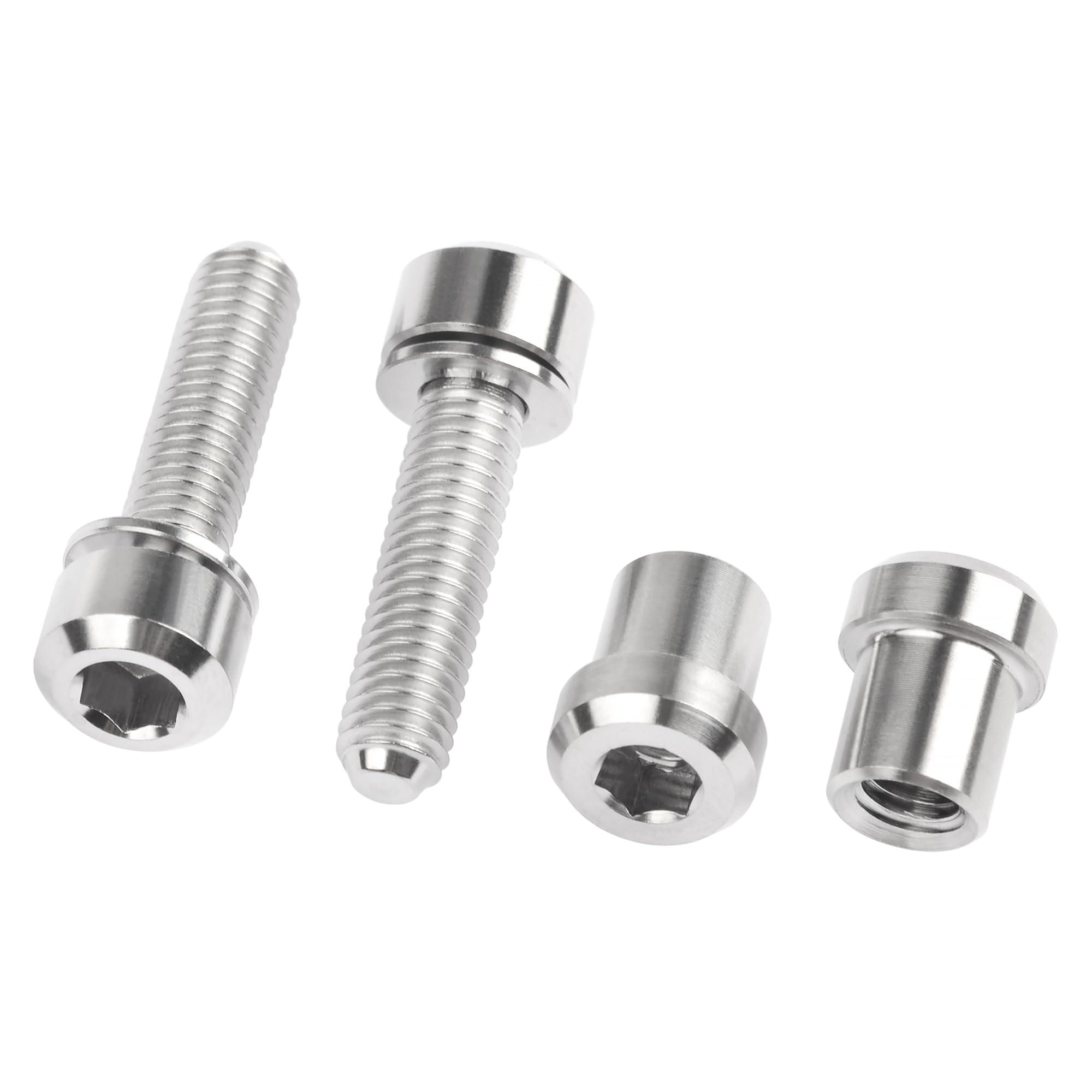 Wanyifa Wanyifa Titanium M5x16 18 20mm Bolt with Washer Hex Head Screw Steerer Clamp Nut for Bicycle Stem Front Forking Lock (Silver Square Head, M5x18mm)
