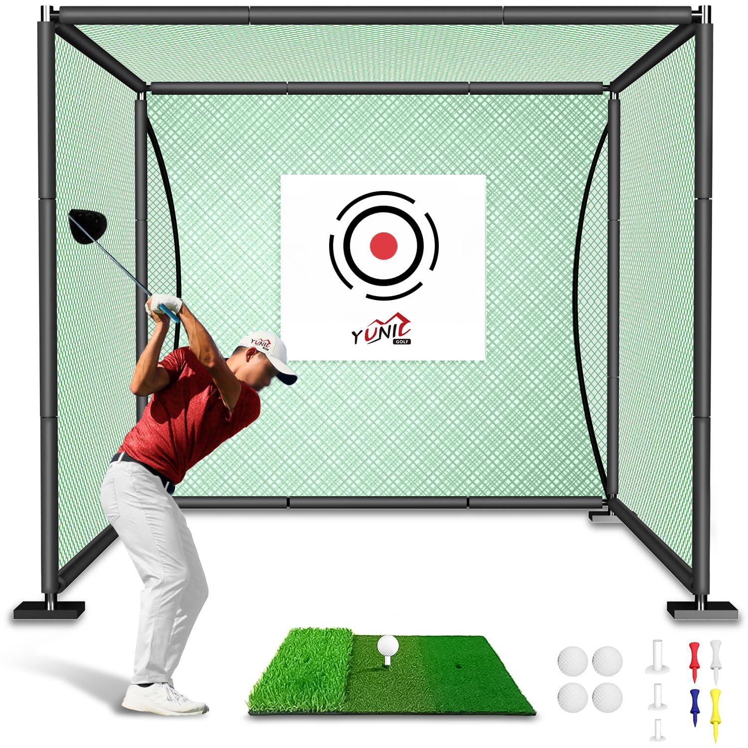 YUNIC YUNIC Golf Driving Cage with Steel Frame, Golf Nets for Backyard Driving for Full Swing and Chipping Practice Indoor Outdoor (Green, 10'(W) x10'(H) x10'(D))