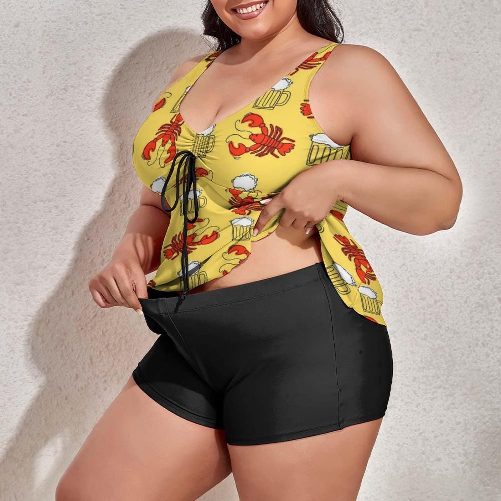 BAIKUTOUAN BAIKUTOUAN Beer and Crawfish Plus Size Swimsuit for Women Two Piece Bathing Suit Printed Swimwear