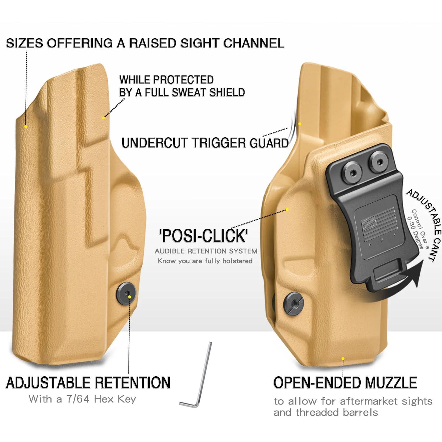 B.B.F MAKE Glock 19 Holster Concealed Carry, USA Made Slim Profile IWB KYDEX Holster with Adjustable Cant for 19/19X/44/45 Gen(3-5) & Glock 23/32 Gen(3-4) Pistol Accessories, Inside Waistband