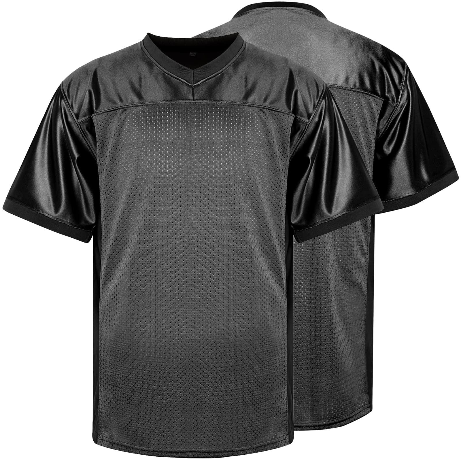 MESOSPERO MESOSPERO Blank Practice Football Jersey Mesh Athletic Sports Football T-Shirt Black White Red (Black, Large)