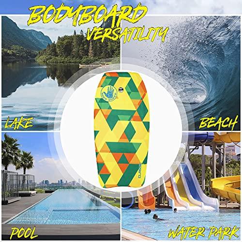 Body Glove Classic 33 Inch Bodyboard (Geometric) - EPS Core, HDPE Slick, Crescent Tail, Graphic Slick, Includes Leash for Men, Women, Kids - Durable, Surfing Waves Ocean Summer Fun Beach Water Body Board