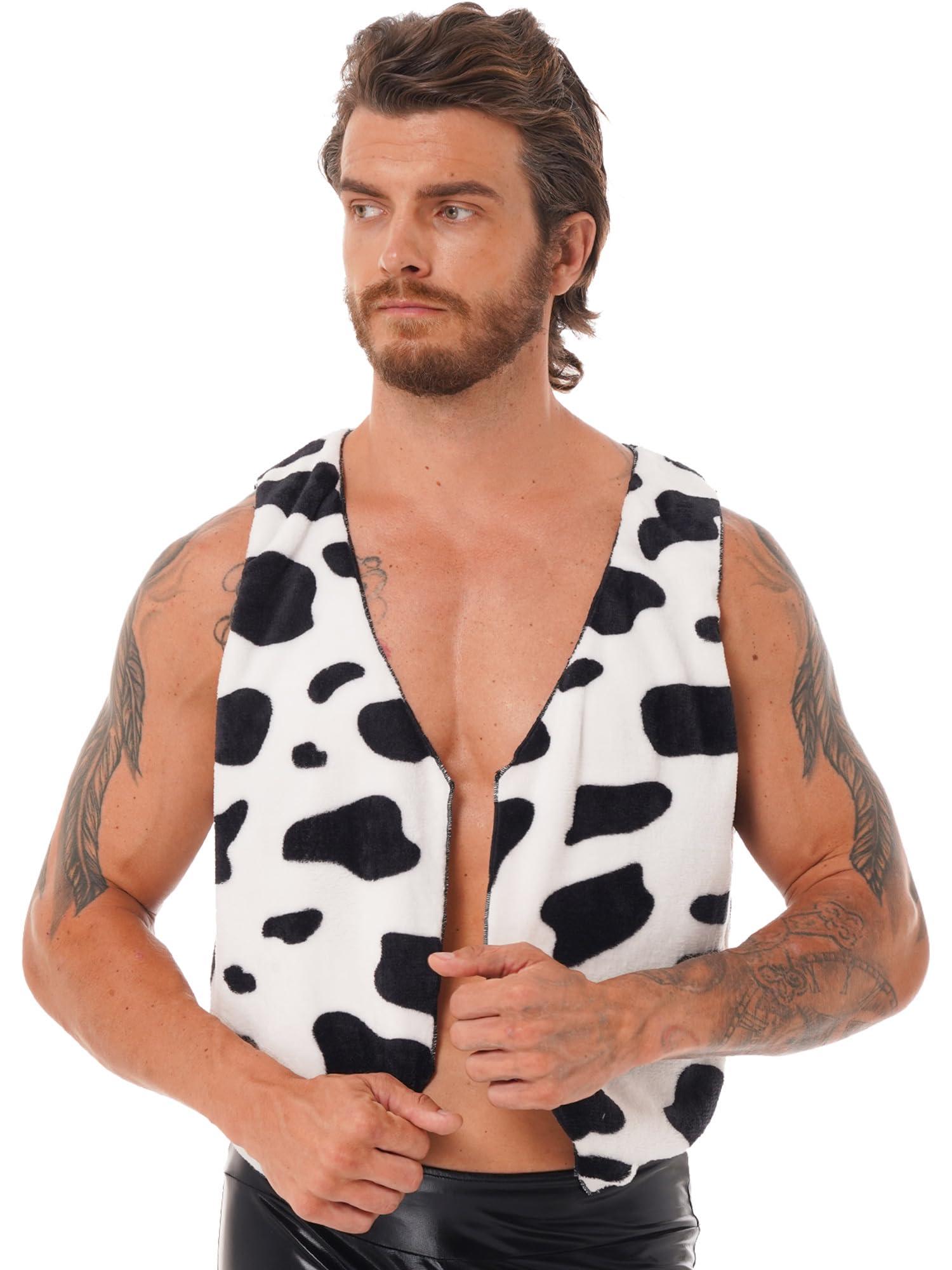 Kvysinly Kvysinly Men's Cow Print Vest Open Front Coat Jacket Hippie Halloween Costume Cowboy Cosplay Party Fancy Dress Up Black 4X-Large