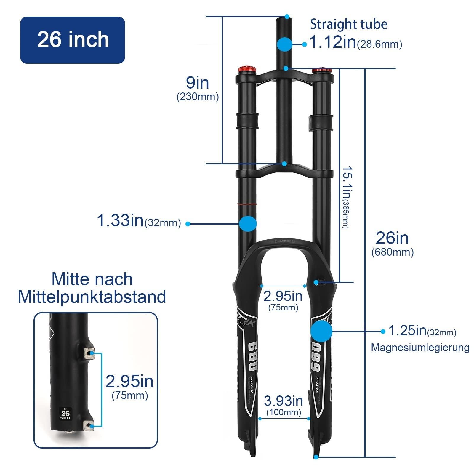 RUJIXU RUJIXU MTB Air Fork 26 27.5 29 Inch Disc Brake DH Suspension Fork 1-1/8\" Straight 1-1/2\" Tapered Travel 135mm Damping Adjustment Quick Release 2440g (Color : Black, Size : 26INCH)