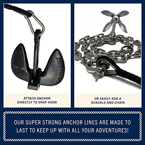 Rainier Supply Co Rainier Supply Co. Boat Anchor Line - 100 ft x 3/8 inch Anchor Rope - Double Braided Nylon Anchor Boat Rope with 316SS Thimble and Heavy Duty Marine Grade Snap Hook - Black