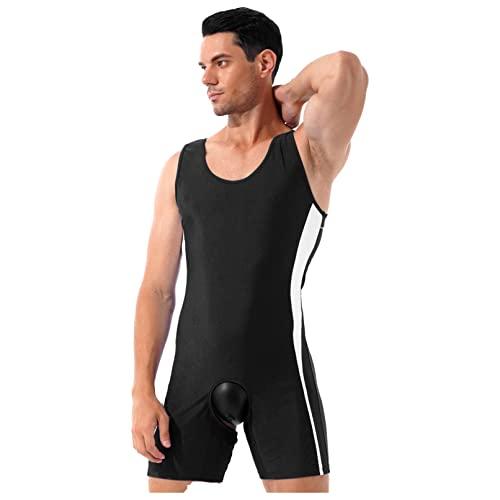 Linjinx Linjinx Men\'s Spandex Slim Fit Open Crotchless Wrestling Singlets Leotard Underwear Jumpsuits Black X-Large