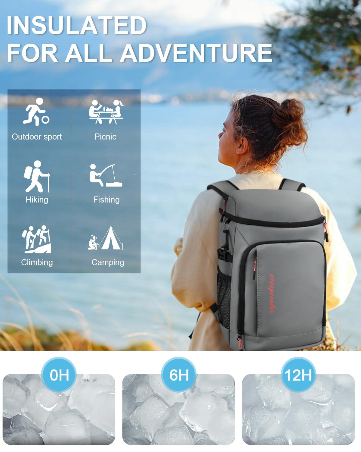 Capolo Capolo Cooler Backpack Insulated Waterproof for Women Men, Leak Proof Backpack Coolers Thermal Bag Soft Travel Cooler Bag Portable Ice Chest Lunch Backpack for Camping Picnic(Leather Gray,45 Cans)