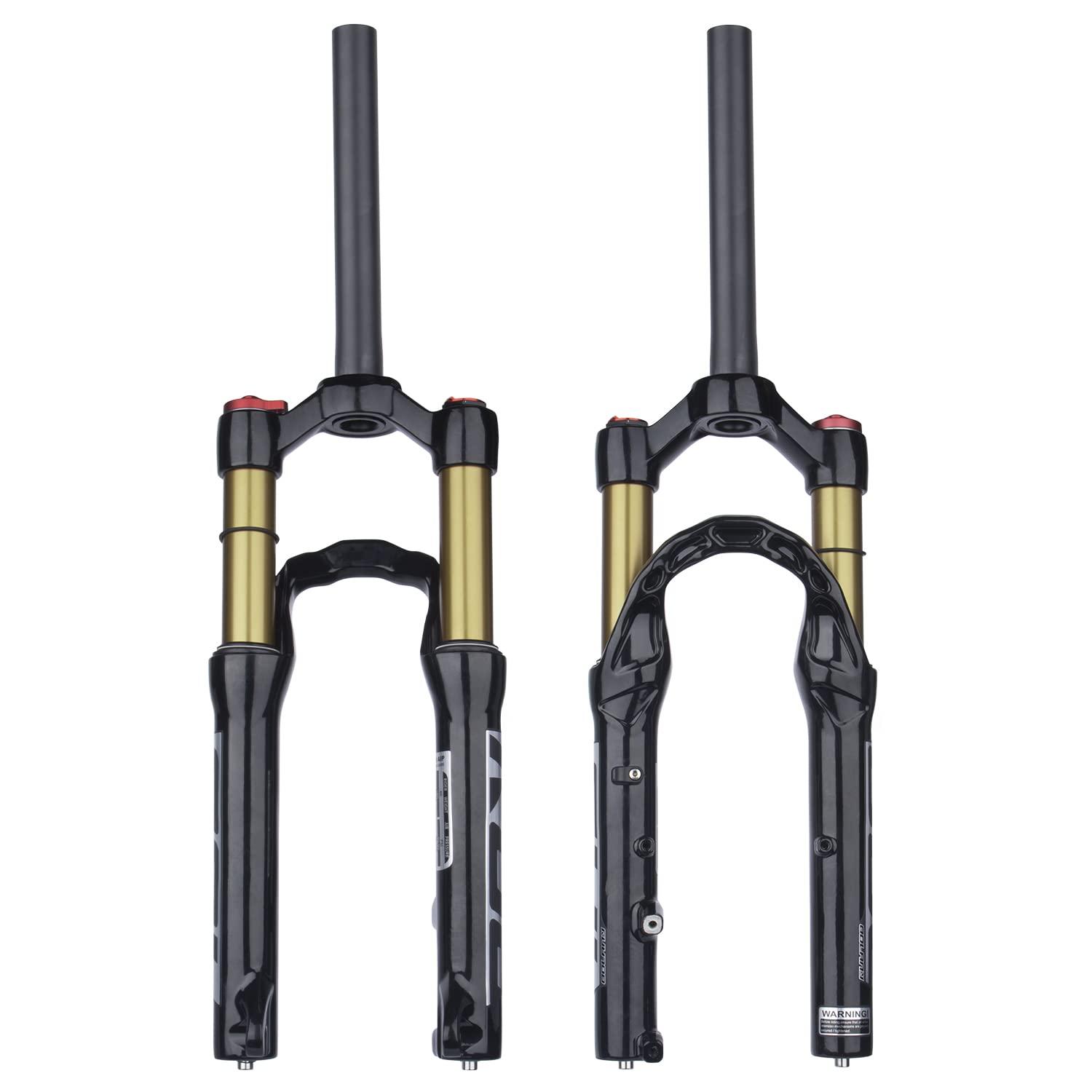 BOLANY BOLANY 20/24inch Bike Suspension Air Fork 28.6mm(1-1/8inch)*220mm Thread-Less Straight Steerer 9mm Disc Brake Version MTB Front Fork 100/135mm Travel