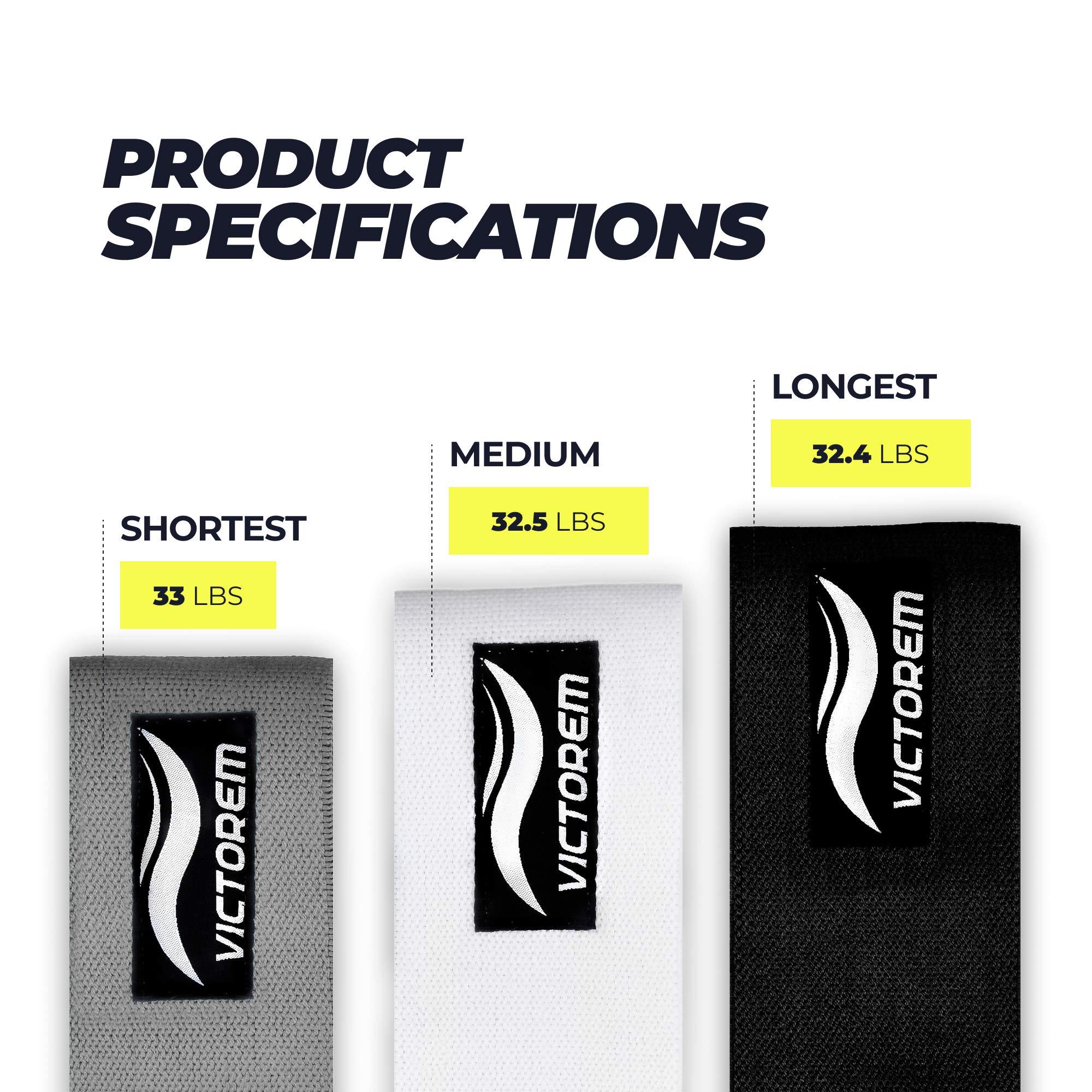 Victorem Victorem Resistance Hip Booty Bands Set - Fabric Bands for Glutes and Legs Exercise - with Digital Workout Guide (White, Grey, Black)