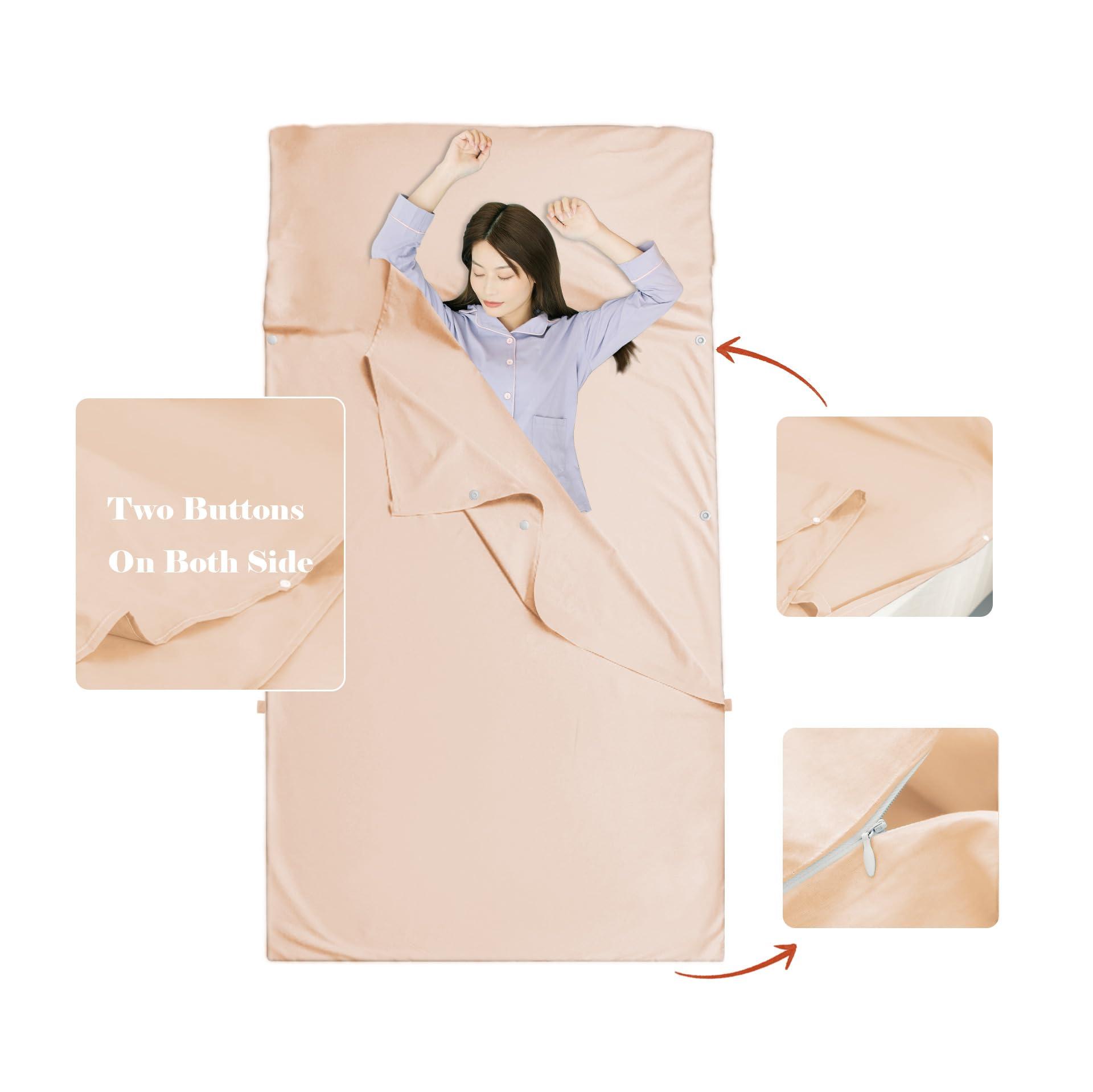 BREENHILL BREENHILL Cotton Sleeping Bag LinerSingle Camping Sheets & Travel Sheet Hostels & Traveling Sleep Sack for Backpacking, Hotels Lightweight Sleeping Bag Liners with Zipper Comfortable Pink