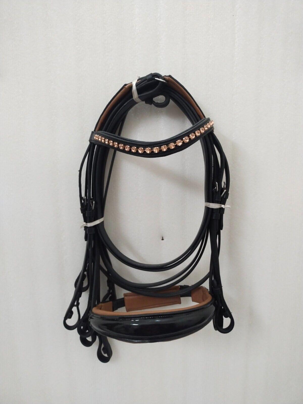 NineFit Basics SABA International Weymouth Leather Double Reins Bridle Brown Padding (Small)