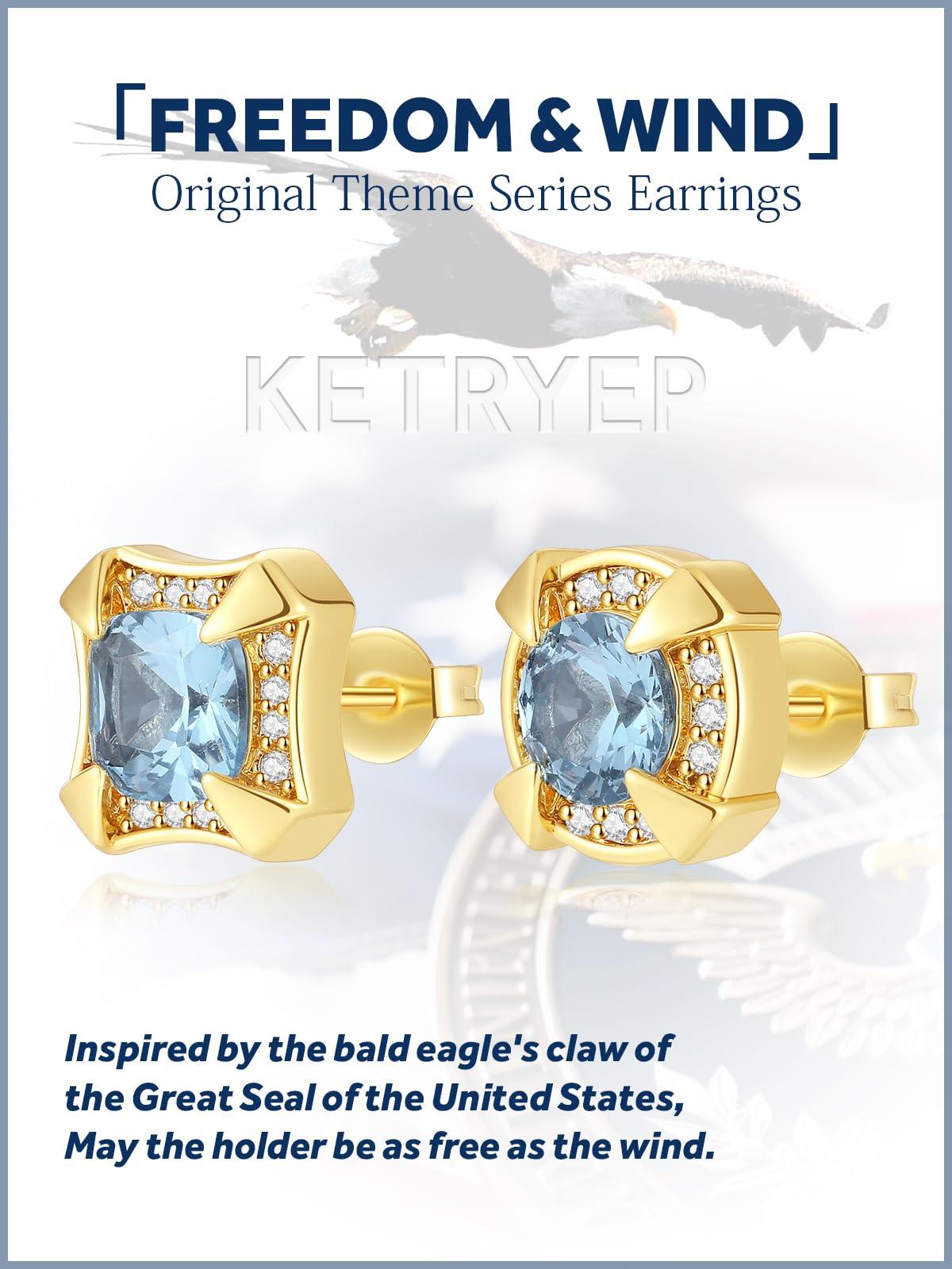 ketryep Cubic Zirconia Mens Earrings Stud Eagle Claw Stud Earrings for Men Women, Jewelry Christmas Birthday Gifts for Women Mens (Silver-square)