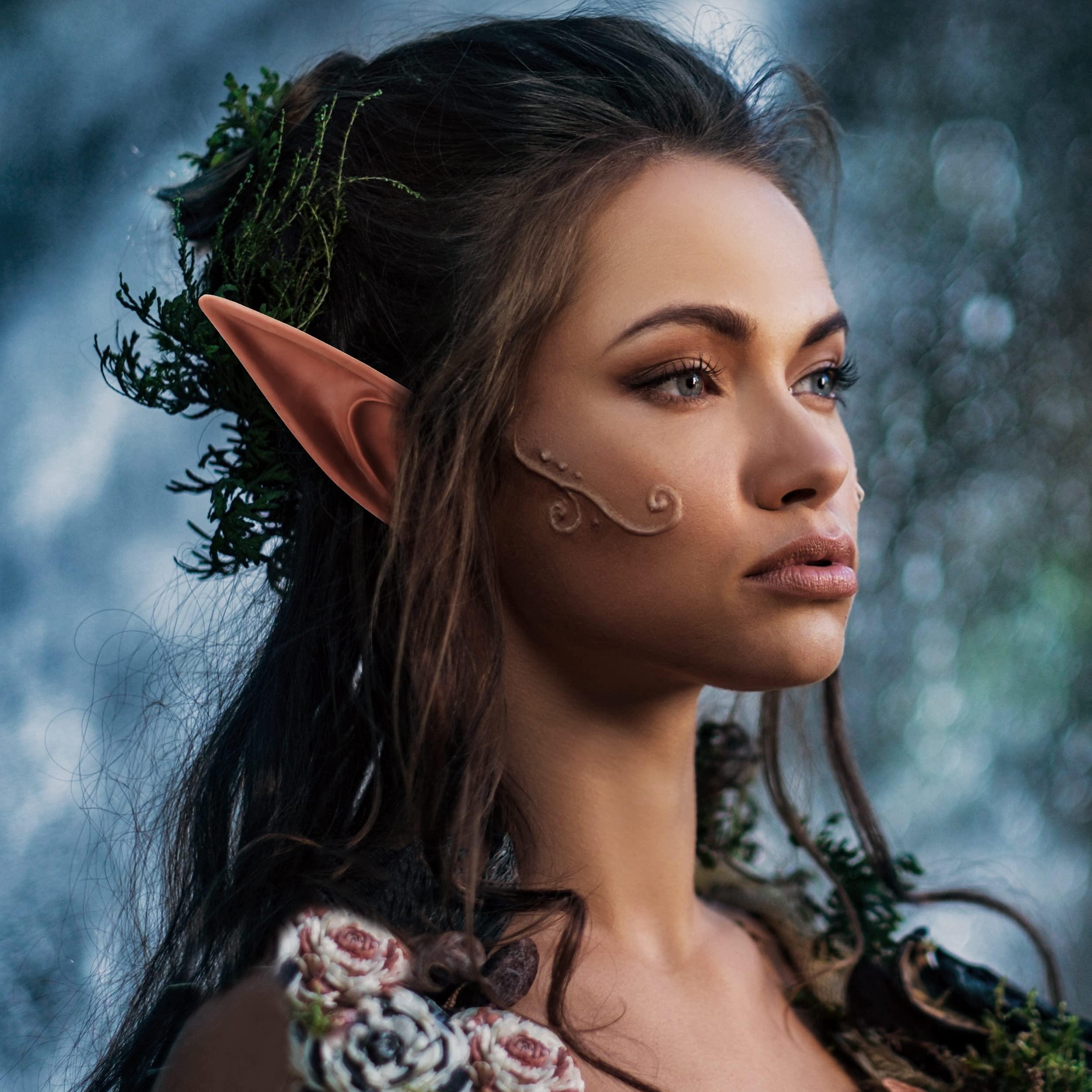 FRESHME FRESHME Renaissance 2 Pairs Brown Pixie Elf Ears - Silicone Short and Long Fairy Ears Set Brown Skin for Women Cosplay Anime Vampire Elven Christmas Halloween Masqerade Costume Accessories