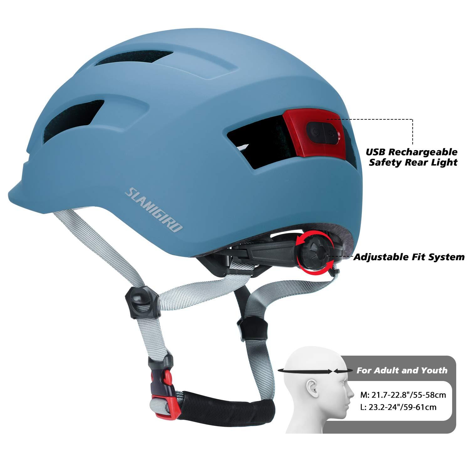 SLANIGIRO SLANIGIRO Adult Bike Helmet for Men Women - Bicycle Urban Road Helmet with Replacement Pads - Adjustable Fit System & Tail Light