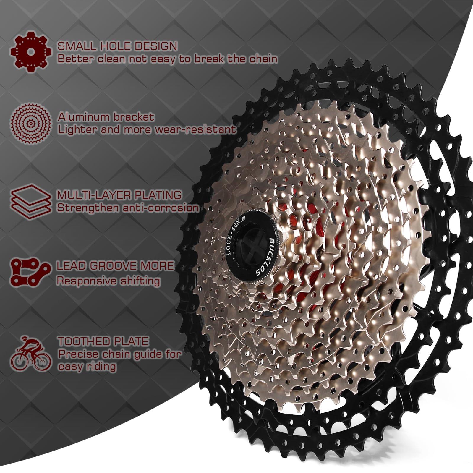 BUCKLOS BUCKLOS 8/9/10/11/12 Speed Cassette Ultra-Light 11-25/28/32/34/36/40/42/46/50/67T Bike Cassette Fit Mountain Bike/Road Bike/XC/DH/AM,Compatible with Shimano Sram HG Hub Driver
