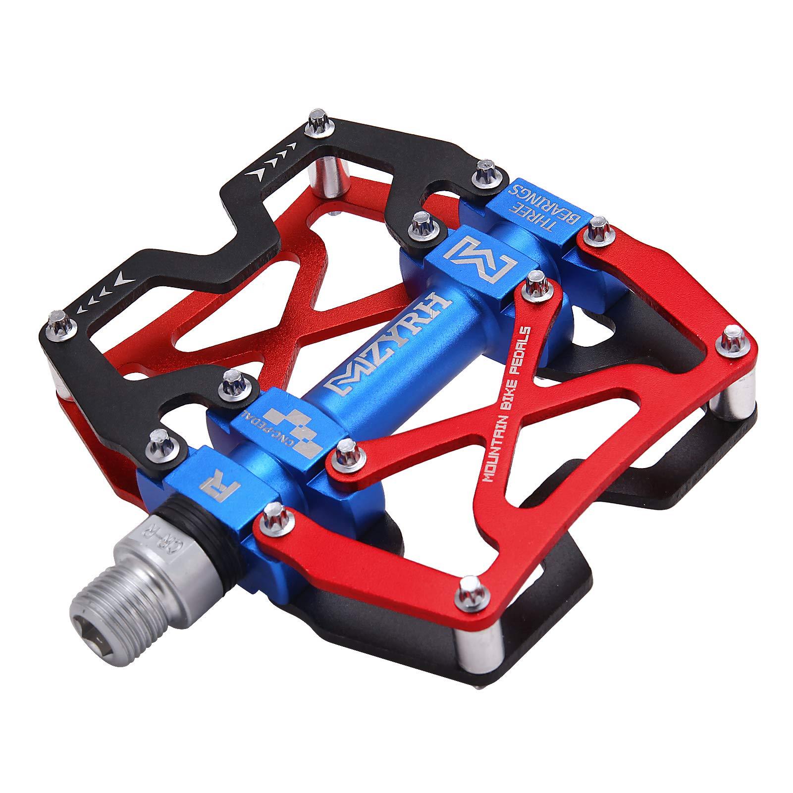 MZYRH MZYRH Mountain Bike Pedals, Ultra Strong Colorful CNC Machined 9/16" Cycling Sealed 3 Bearing Pedals(Red Blue Black 3 Bearings)