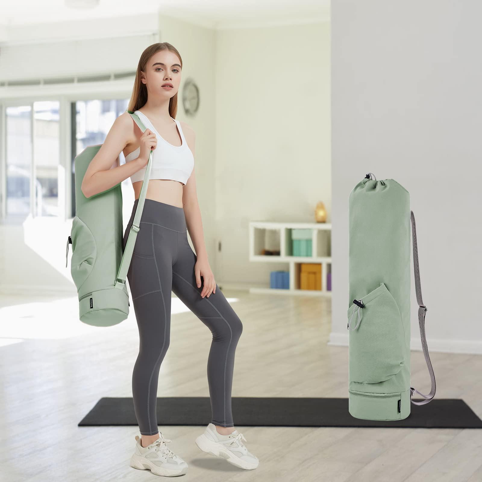 sportsnew sportsnew Yoga Mat Bag Drawstring Pocket-Full Zip Cargo Yoga Mat Carrier Bag with Water Bottle Pocket and Bottom Wet Pocket Exercise Yoga Mat Carrier Multi-Functional Storage Bag, Army Green & Grey