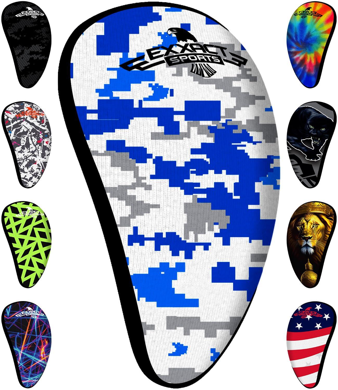 Exxact Sports Exxact Sports Lightweight Athletic Cup Mens & Boys with Soft Rim Comfort for Superior Support, Baseball Cup Youth Boys for T-ball, Football, Lacrosse, Hockey Groin Protector (X-Large, White/Blue Camo)