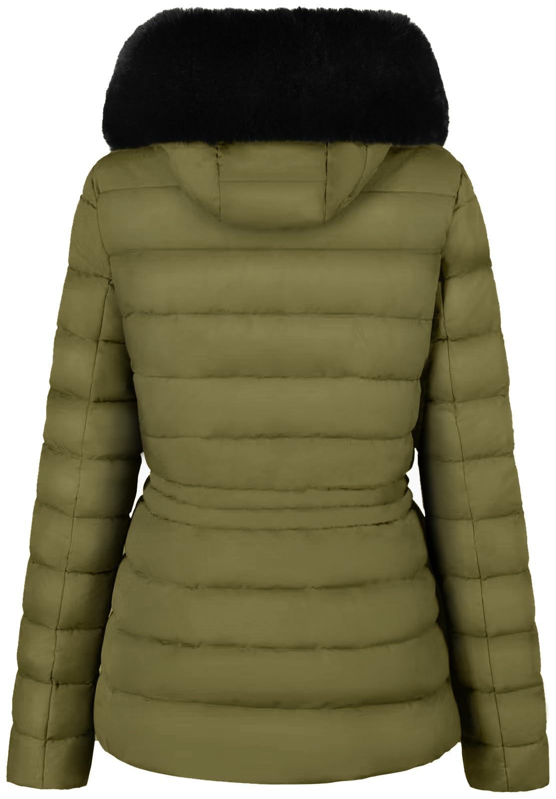 BodiLove BodiLove Women's Winter Quilted Puffer Short Coat Jacket Plus Size with Removable Faux Fur Hood and Zipper