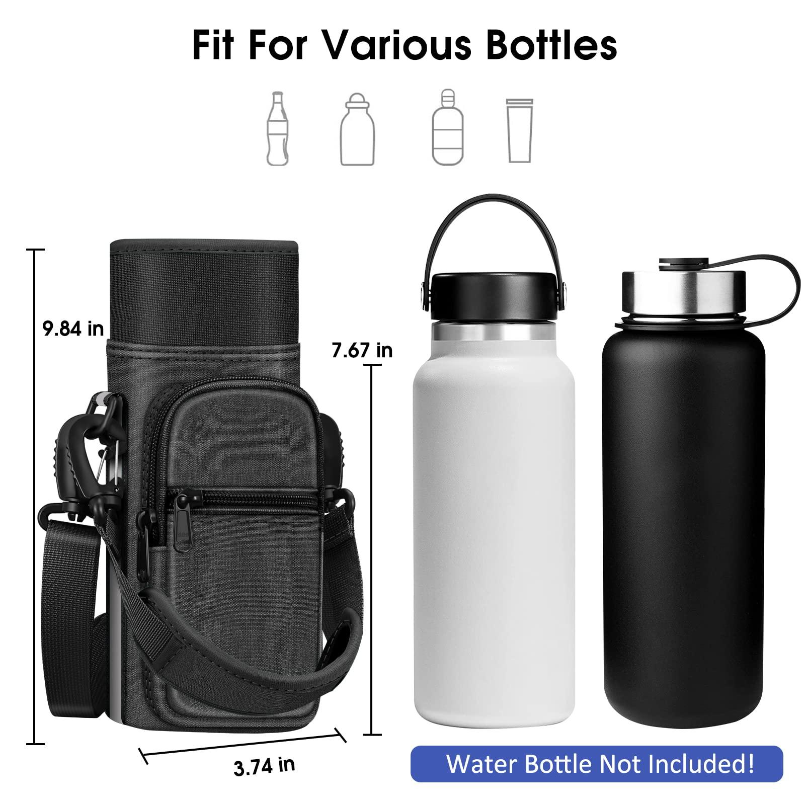 CaseBot CaseBot Water Bottle Carrier Bag Sling Case, Sports Water Bottle Pouch Holder Sleeve with Adjustable Shoulder Hand Strap and 2 Pockets for Men Women Hiking Camping Travelling, Black