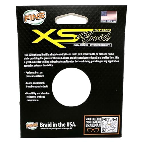 FINS FINS XS Big Game Braid - USA Made - 8-End Round Abrasion Resistant Braided Fishing Line for Freshwater/Saltwater Trolling and Bottom Fishing - White - 100 lb - 150 Yds