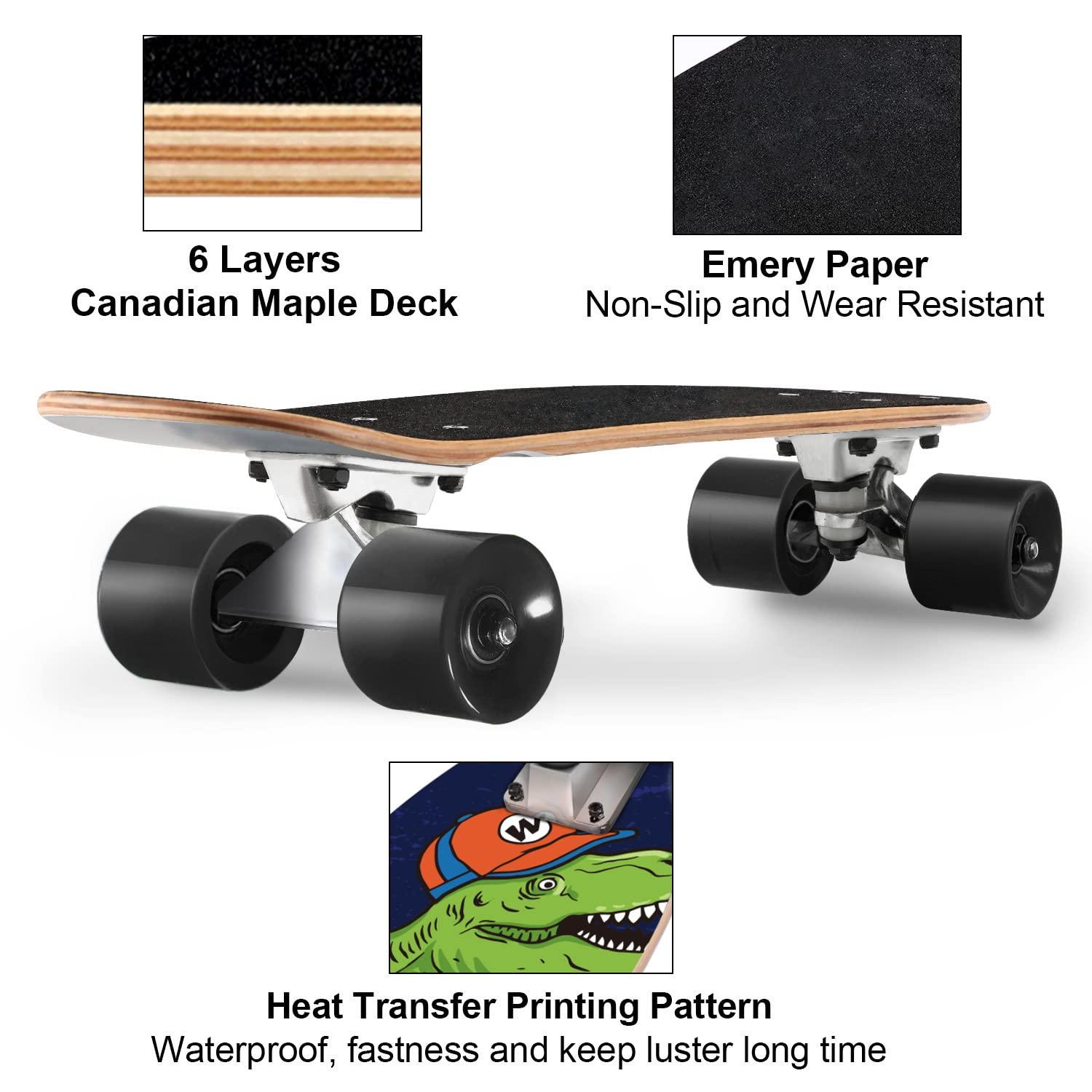 KO-ON KO-ON Skateboard Complete Skateboards 22 Inch Mini Cruiser Skateboards for Beginners Kids Boys and Girls (Castor T-Rex)