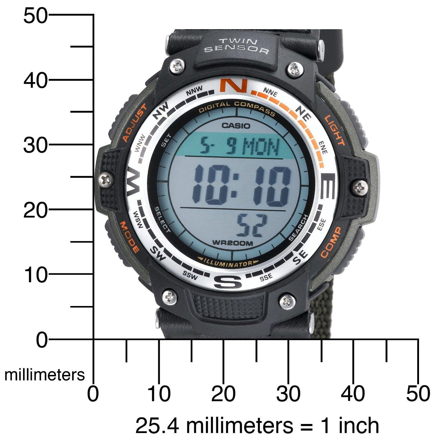 Casio Casio SGW100 Series | Digital Watch & Compass | Green/Fabric Strap | 200M WR | 100 SEC Stopwatch | Twin Sensor for Direction & Temperature | Low Temp Resistant | Auto Calendar | Multi Alarm