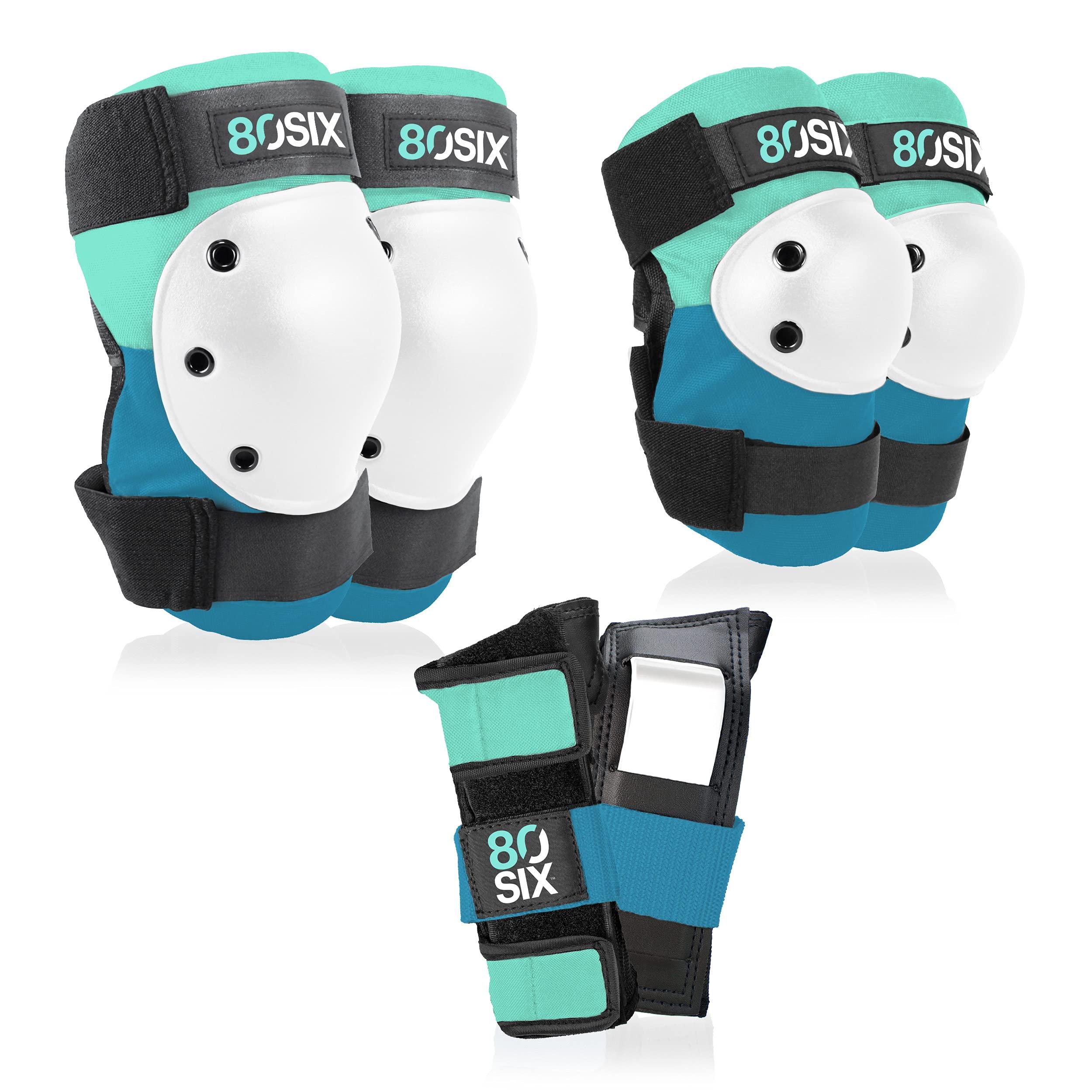 80Six 80Six Kids Multi-Sport Pad Set with Wristguards, Elbow Pads, and Knee Pads, Surf Green Teal, Small/Medium - Ages 8+