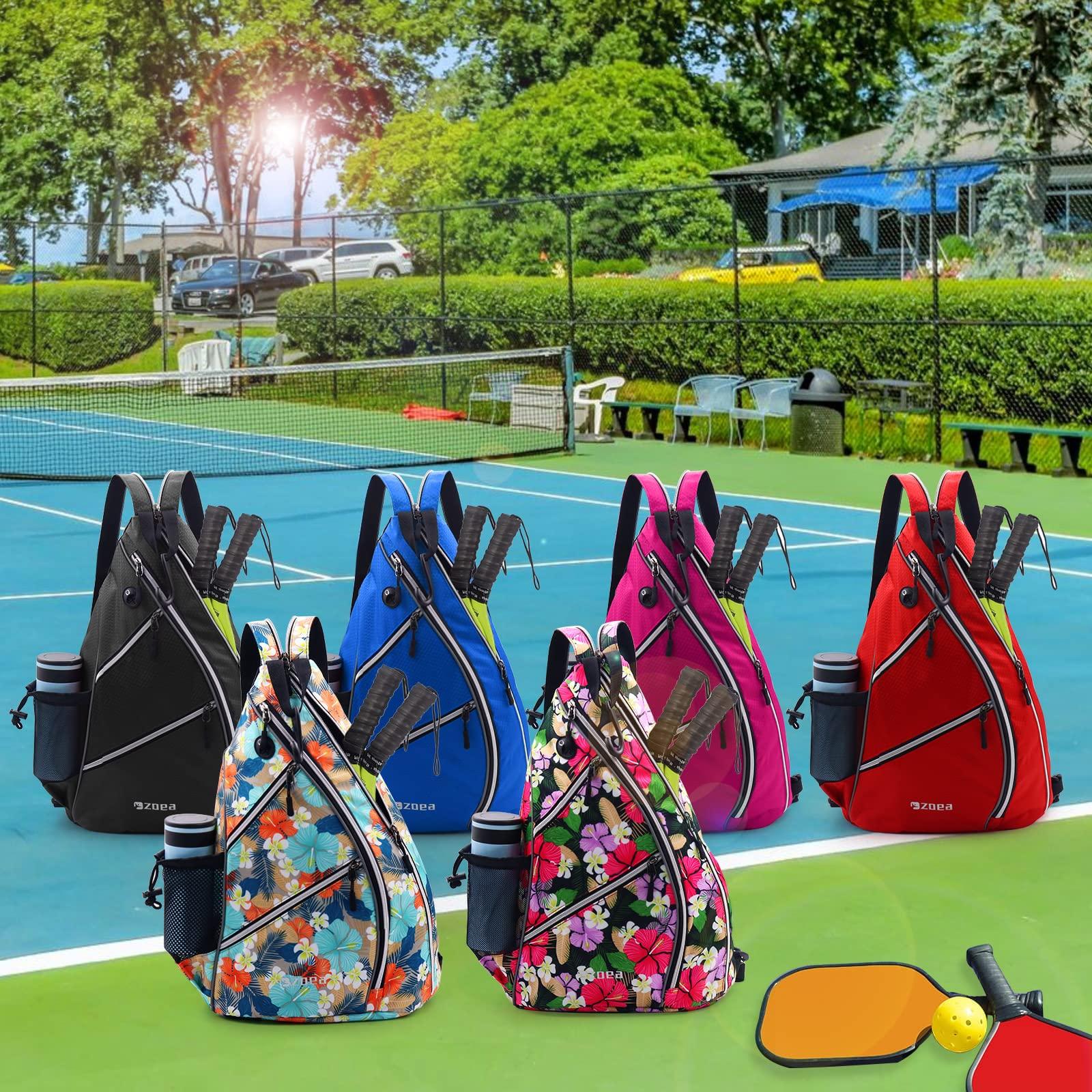 ZOEA ZOEA Pickleball Bag, Sport Pickleball Sling Bag for Women Man, Adjustable Pickleball Backpack with Water Bottle Holder, Fits 4 Paddles and All Your Other Gear (Mixed Purple)