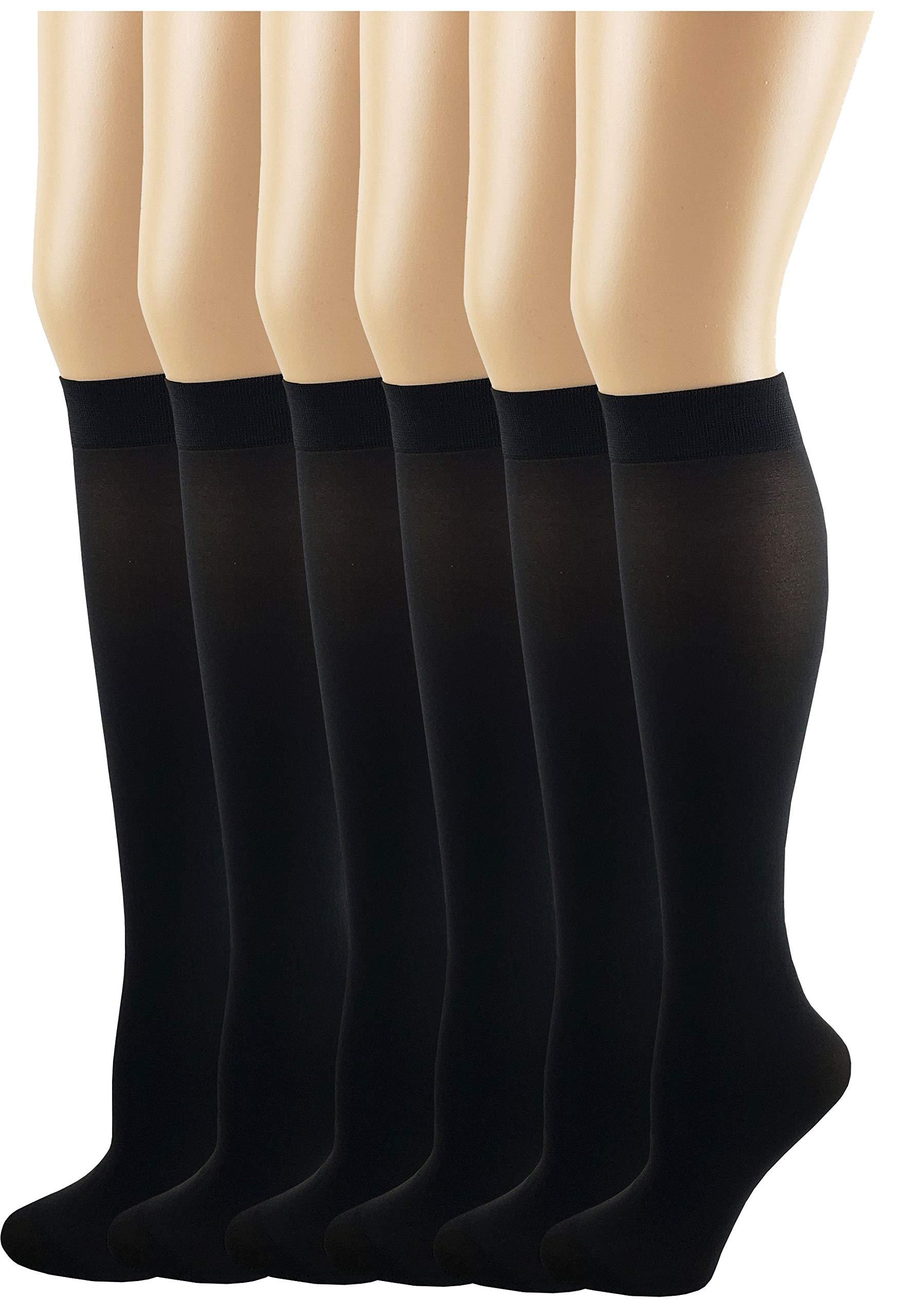 SUMONA SUMONA 6 Pairs Women Opaque Stretchy Spandex Knee High Trouser Socks (9-11, Charcoal)