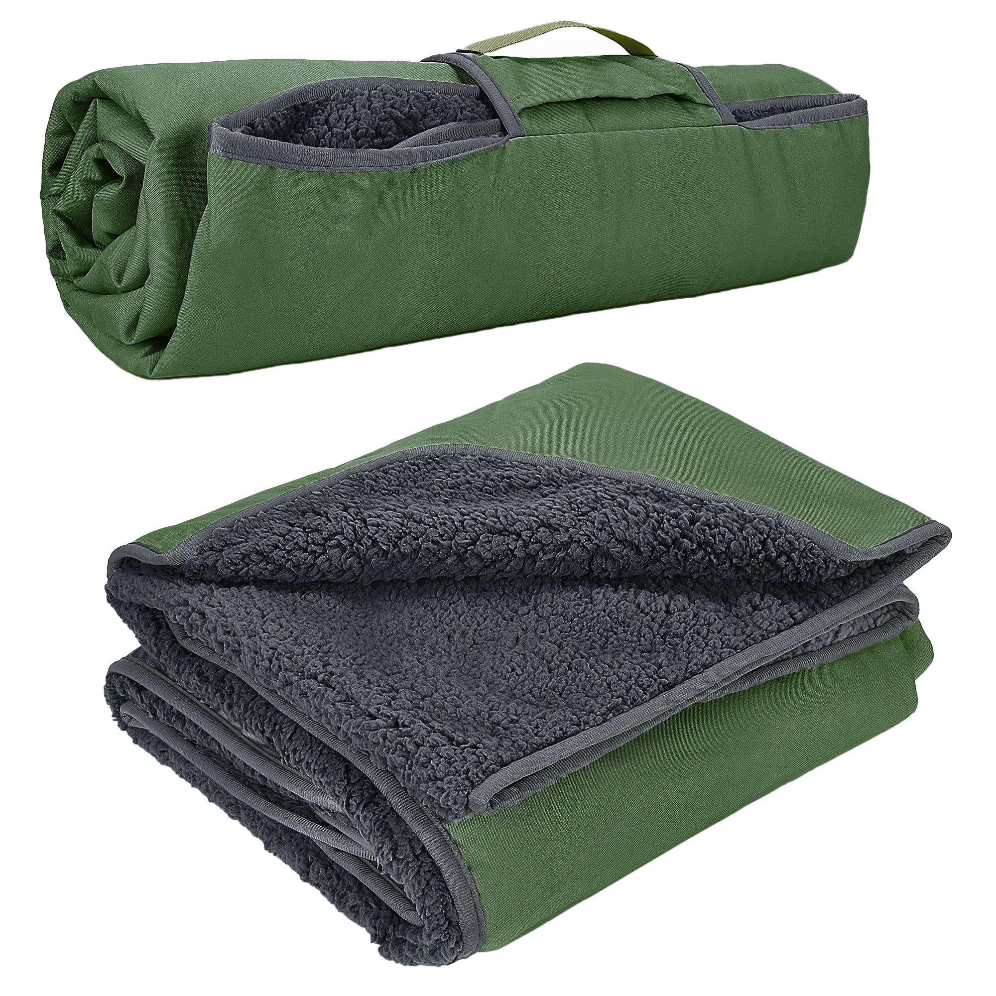 Tirrinia Tirrinia Waterproof Outdoor Blanket with Sherpa Lining, Windproof Triple Layers Warm Comfy Foldable for Camping Stadium, Sports, Picnic, Grass, Concert, Pet, Travel, Emergency Car Blanket 51\'\'X 59\'\'