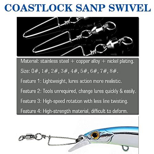 AMYSPORTS AMYSPORTS High Strength Fishing Snap Swivels Ball Bearing Swivels Stainless Fishing Swivels Saltwater Corrosion Resistance Barrel Swivel for Freshwater Fishing 25pcs 180lbs