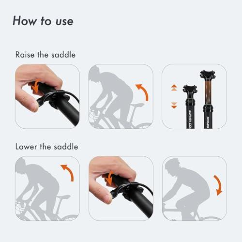 DJC Components DJC MTB Dropper Seatpost Height Adjustable 125mm Travel Stroke External Cable Routing Remote Control Satori(External 31.6mm Diameter)