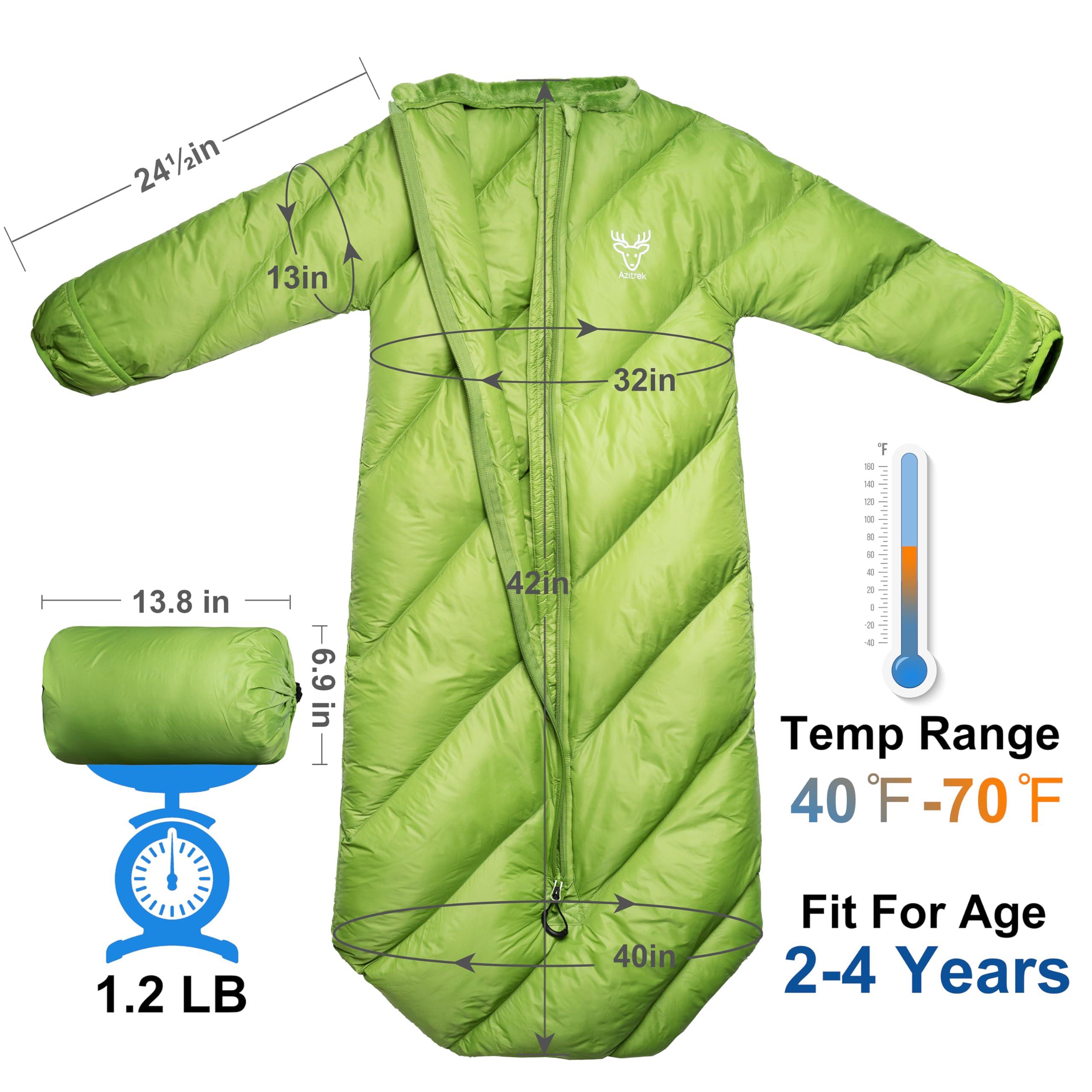 AZITREK AZITREK T40 Toddler Sleeping Bags Boys Girls | Ages 2-4 | Puffy Kids Sleeping Bag Camping Outdoor |up to 46 in| Lightweight Compact Comfort for Indoor Sleepover | Machine Washable (Garnish Green)