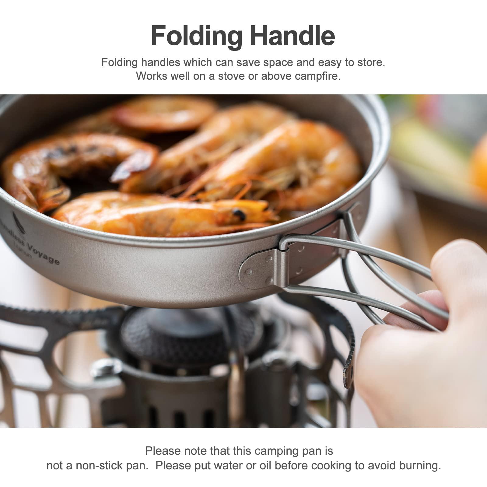 usharedo usharedo Portable Mug Titanium Pot Pan Set with Folding Handles Camping Hiking Outdoor Cup Tableware ti2042c