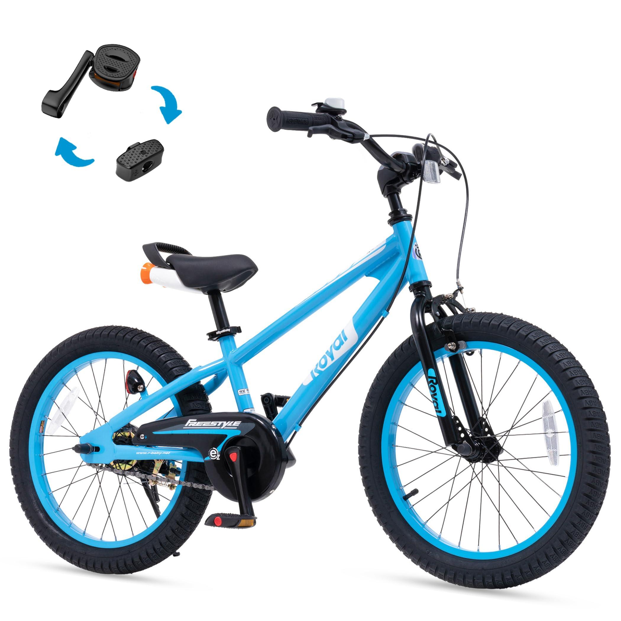 RoyalBaby Royalbaby EZ Kids Bike, 18 Inch Balance Pedal Convertable Bicycle, Easy Learn Balancing to Biking Boys Girls Ages 4-7 Years Beginners, 18" Wheel Blue