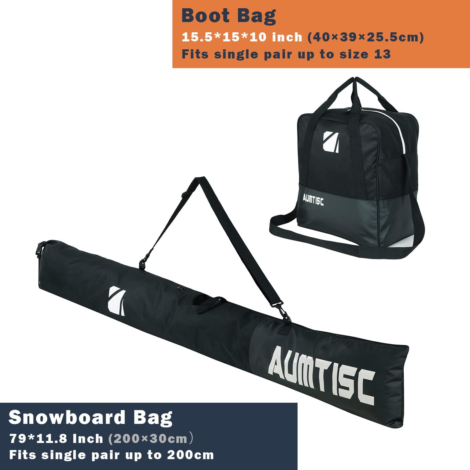 AUMTISC AUMTISC Ski Bags Padded 2 Piece Ski and Boot Bag Combo for Air Travel Flying Ski Boots Size 13 Adjustable Length Skis Bag Up to 200cm (White)