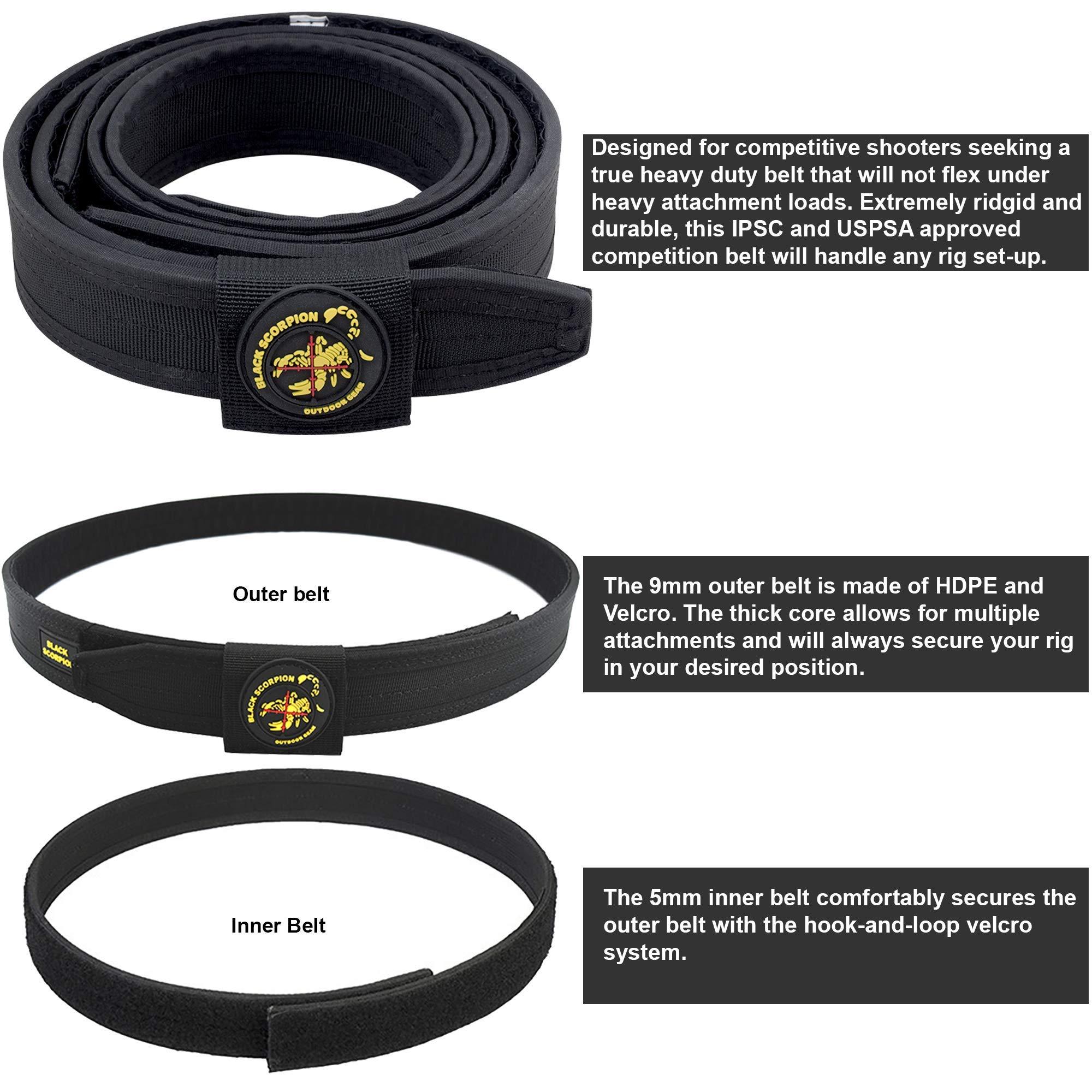 Black Scorpion Outdoor Gear Black Scorpion Gear Professional Heavy Duty Competition Belt w/ 3 Double Stack Magazine Pouches, 1 Magnetic Magazine Pouch, IPSC and USPSA Approved (Black, Small)