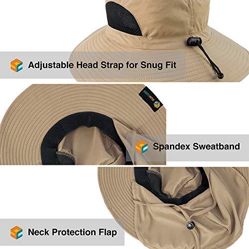 SUN CUBE SUN CUBE Fishing Hat Sun Hat for Men, Women, Hiking Sun Hat with Neck Flap, Wide Brim, Chin Strap, Safari Summer Bucket Boonie Hat, UPF 50+ Outdoor Protection, Packable Breathable Mesh (Tan)