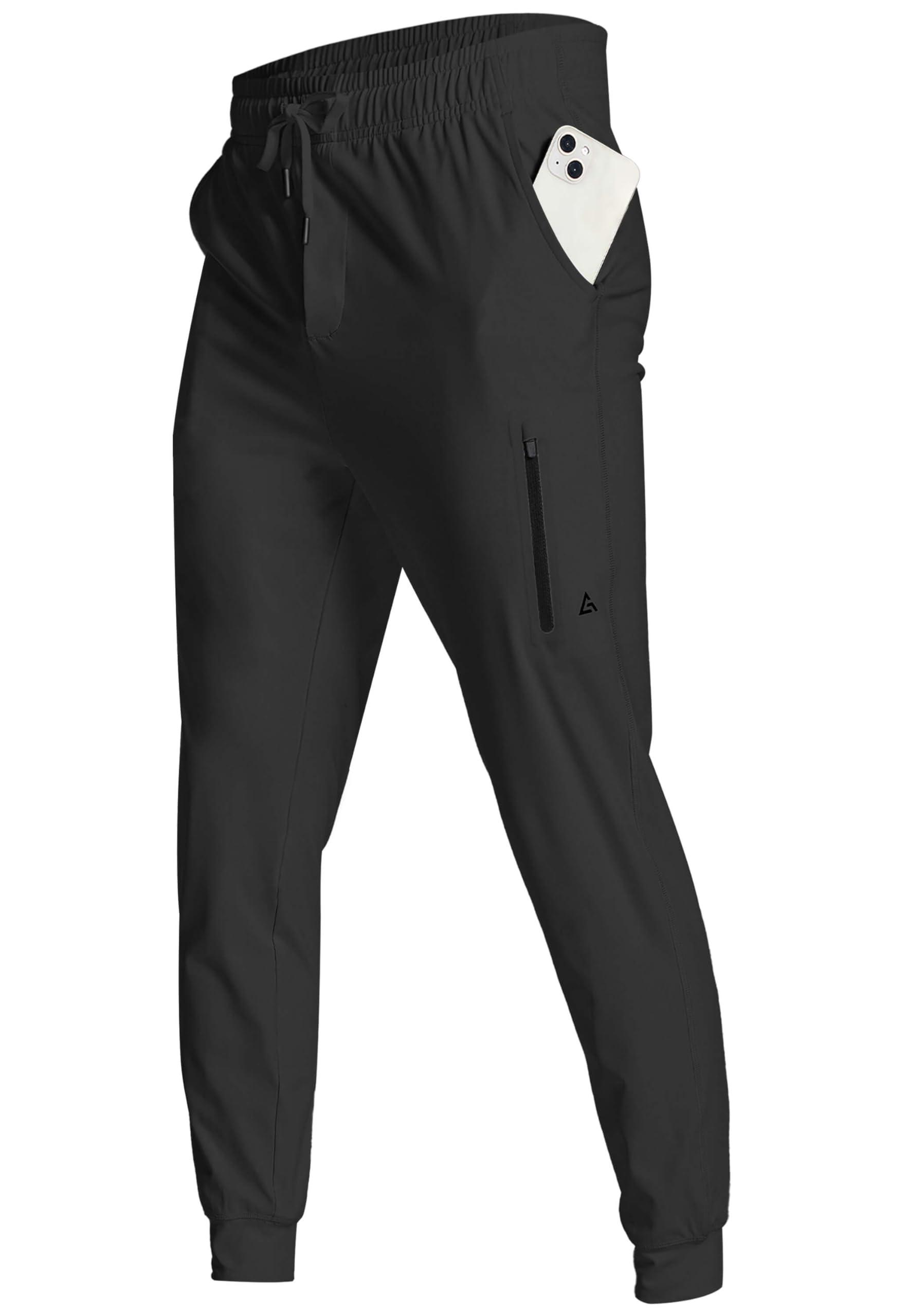 YOVVI YOVVI Men's Athletic Joggers Stretch Sweatpants with Zipper Pockets Lightweight Running Workout Gym Track Golf Jogging Training Sweat Pants for Men(Black,S)