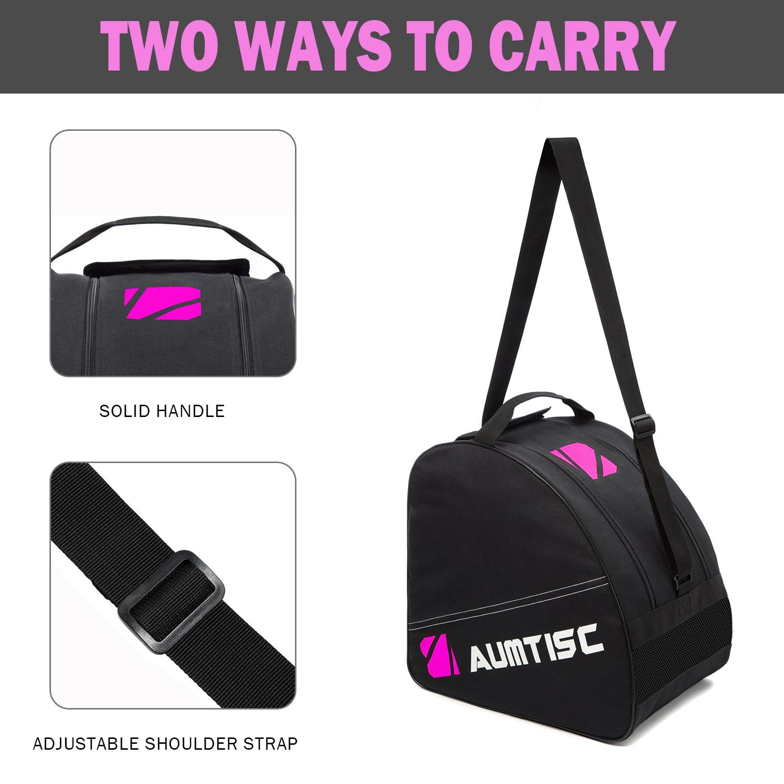 AUMTISC AUMTISC Ski Bags Padded 2 Piece Ski and Boot Bag Combo for Air Travel Flying Ski Boots Size 13 Adjustable Length Skis Bag Up to 200cm (Rose)