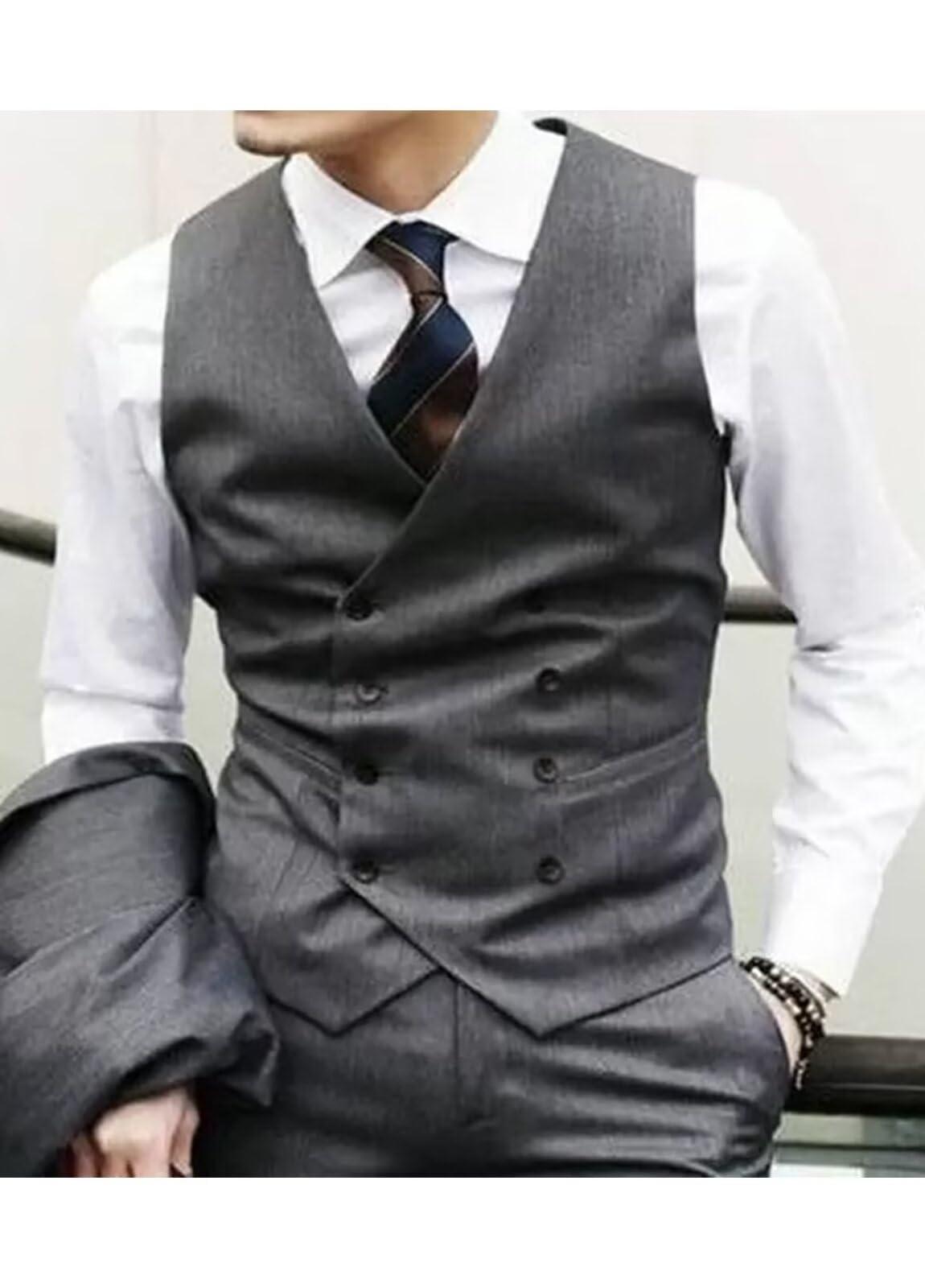 Trasign Men's Suit Vests Formal Tuxedo Vest for Men Gray Mens Dress Vest Double Breasted Wedding Wasitcoat Sleeveless Jacket XS