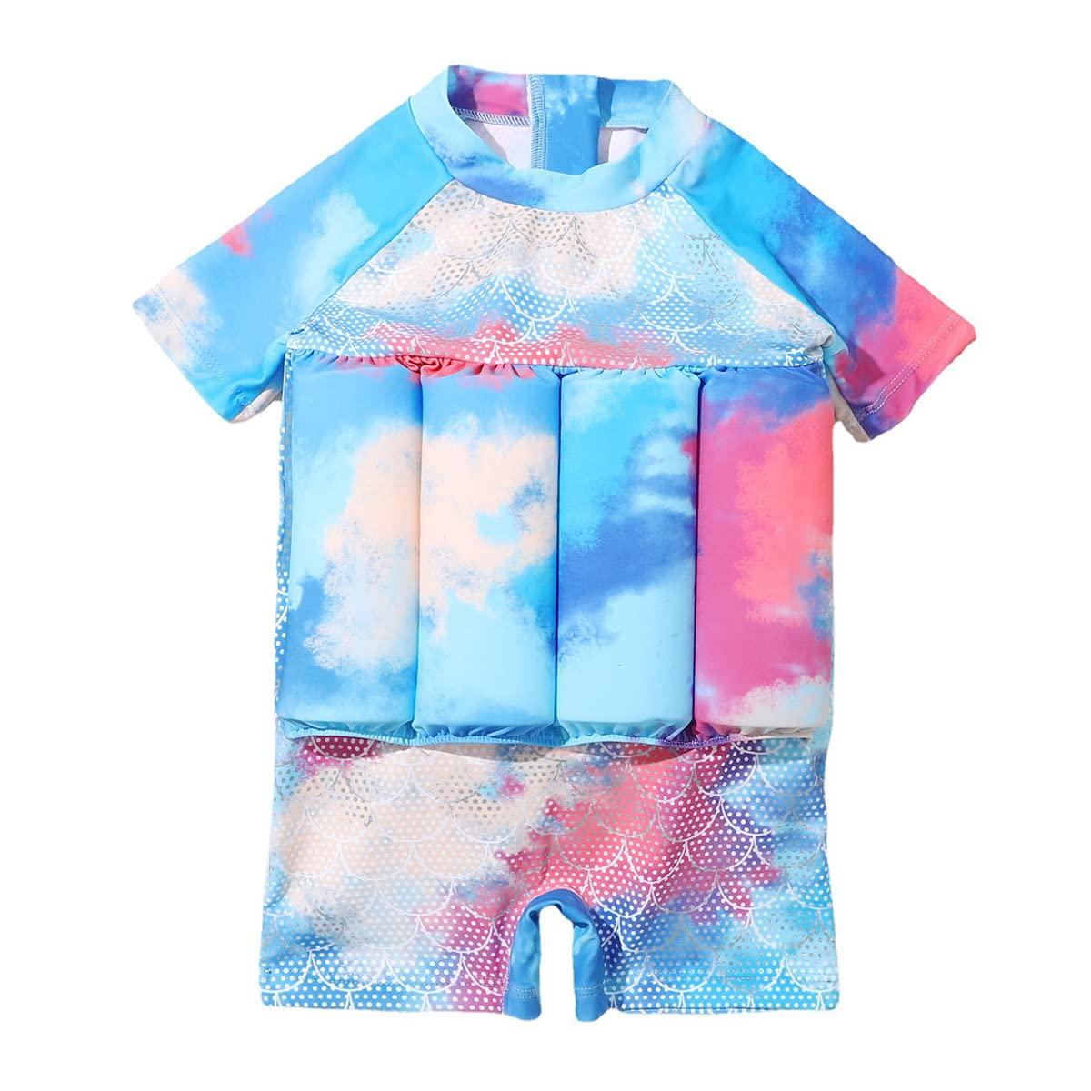IDOPIP IDOPIP Kids Baby Boy Girl Float Suit with Adjustable Buoyancy Floatation Swimsuit Floating Swimwear Bathing Suit Toddler Float Swim Vest with 8 Removable Buoyancy Stick Blue + Colorful 2-3 Years